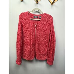 Sonoma Sweater‎ Womens medium Red full zip chunky coastal silk/wool blend